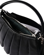 LACOSTE/ “Lenglen” Leather Pleated 2 Way Handbag Black