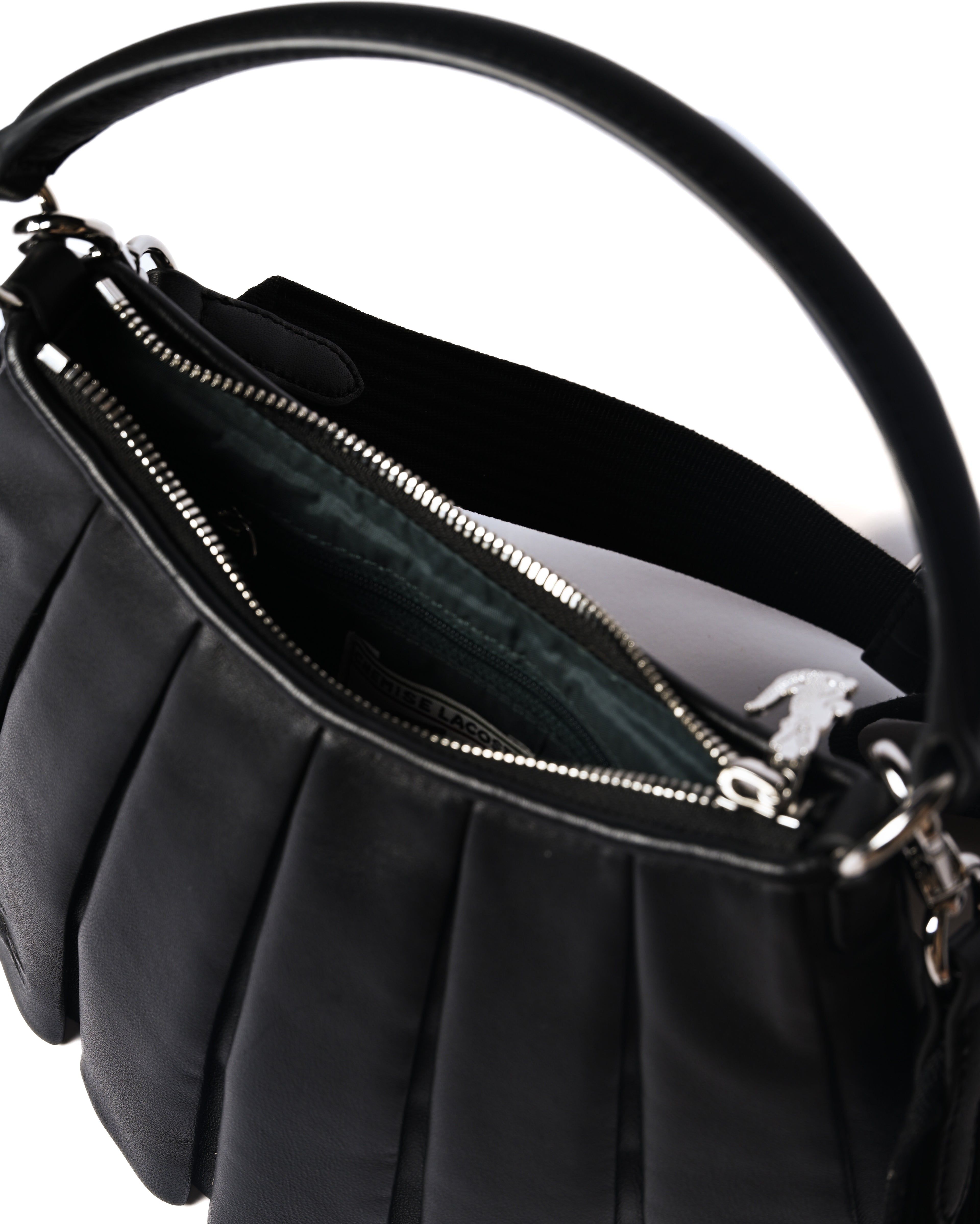 LACOSTE/ “Lenglen” Leather Pleated 2 Way Handbag Black