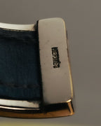 “HERMÈS” 90’s-00’s Leather inset gold metal cuff bangle
