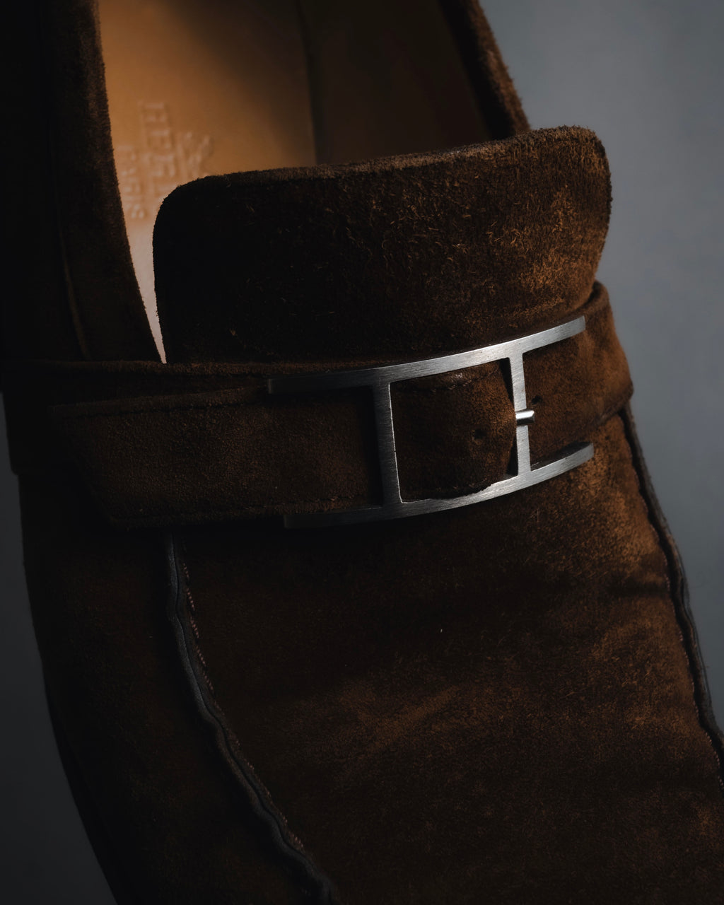 "HERMES" 00’s suede h buckle heeled loafers