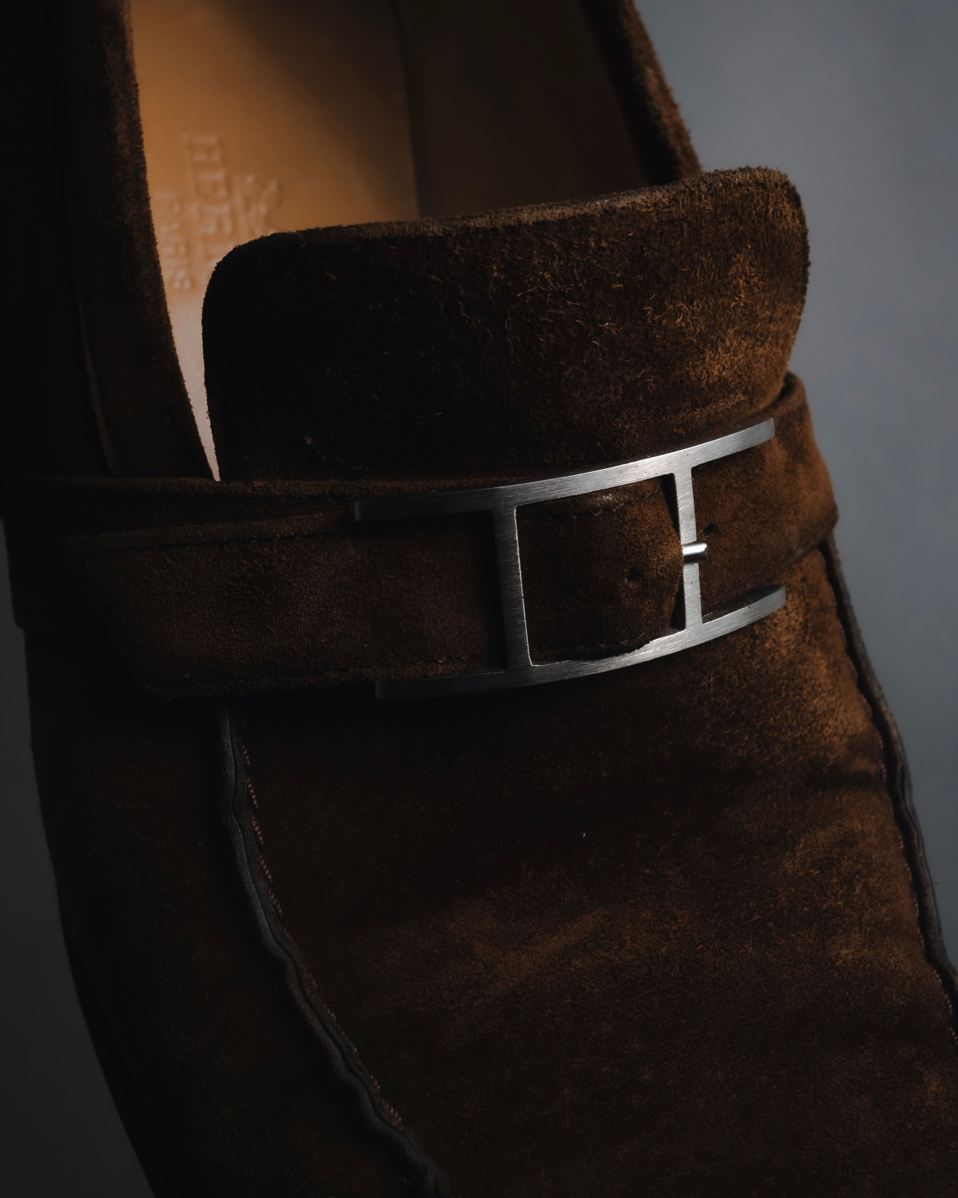 "HERMES" 00’s suede h buckle heeled loafers