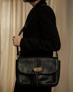 "YVES SAINT LAURENT" 80's-90's Wood toggle design pebbled leather bag