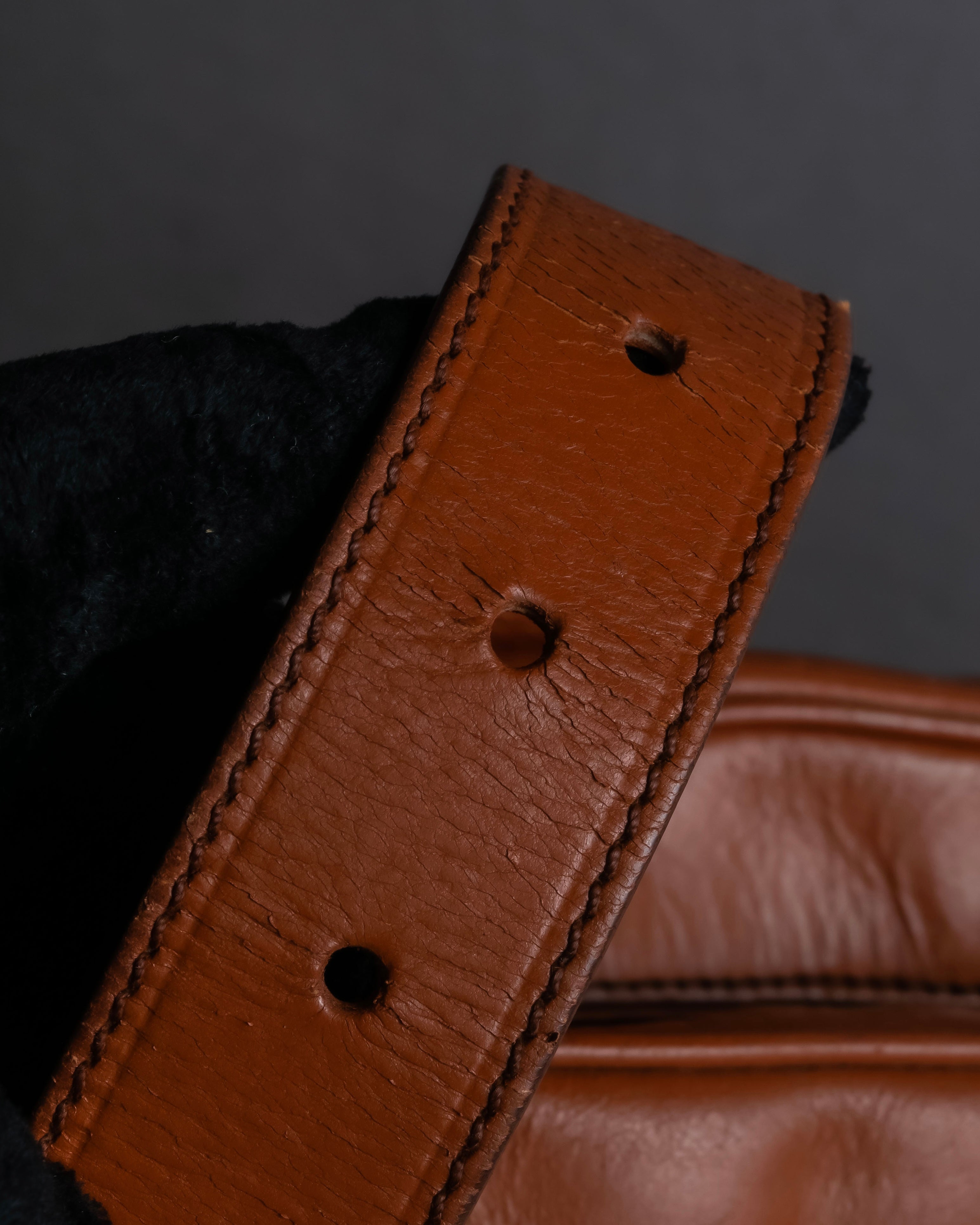 "PRADA" Belt flap detail rounded boston leather bag