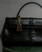 "YVES SAINT LAURENT" Whip stitch design crocodile foil stamped leather hand bag