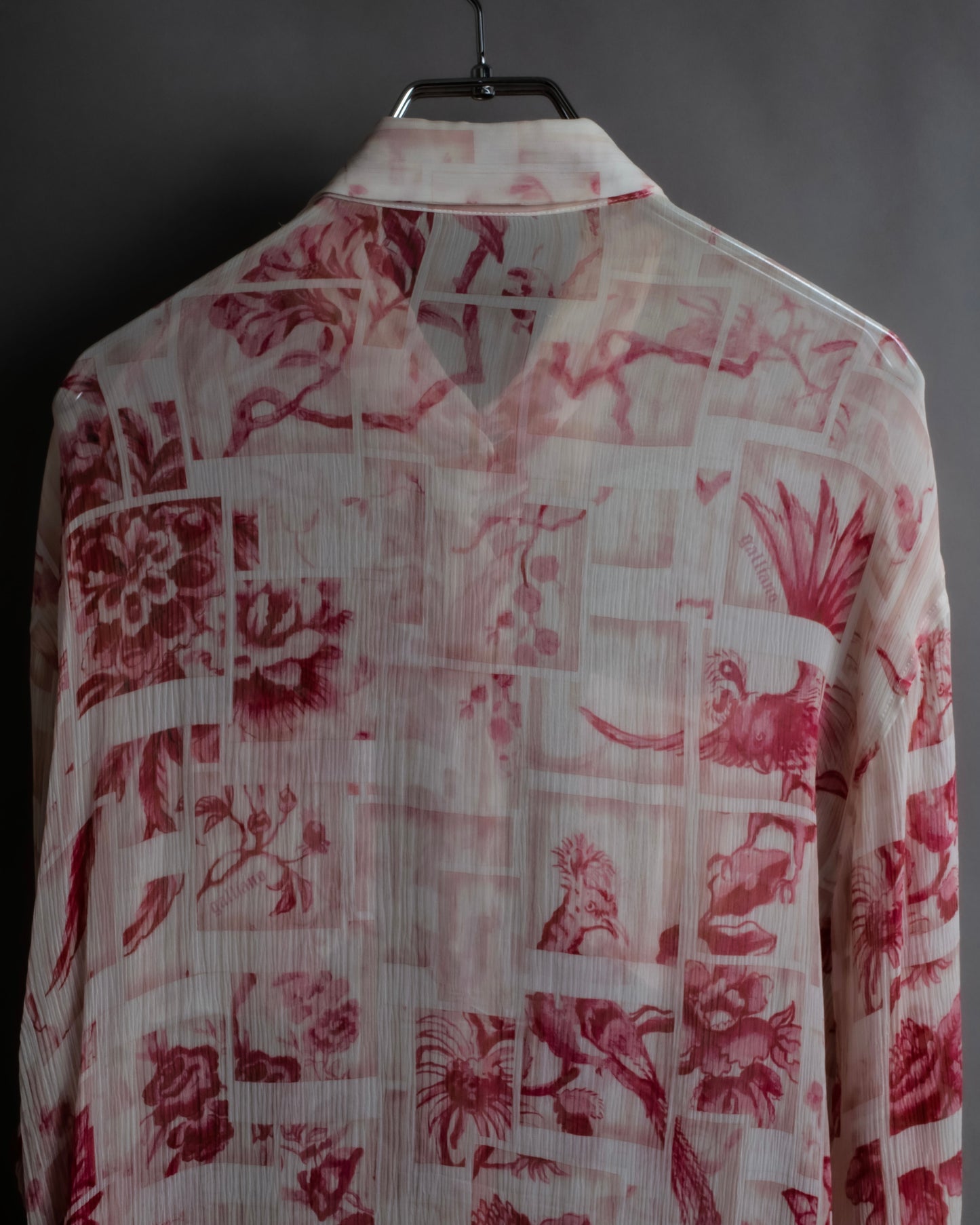 "John Galliano" 100% silk tropical floral regular collar shirt