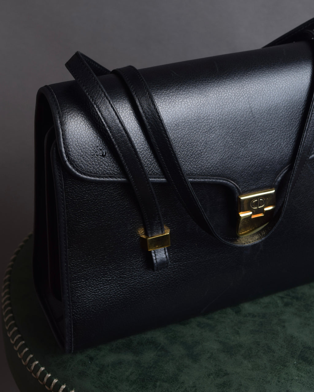 "Christian Dior" Structured flap design gold clasp leather bag