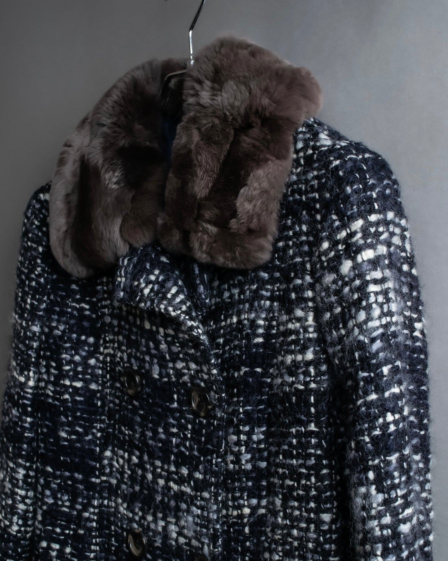 "Weekend Max Mara" Fur trimmed design collar tweed flare coat