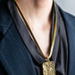 “Yves saint laurent” YSL logo plate gold necklace