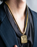 "Yves Saint Laurent" YSL logo plate gold necklace