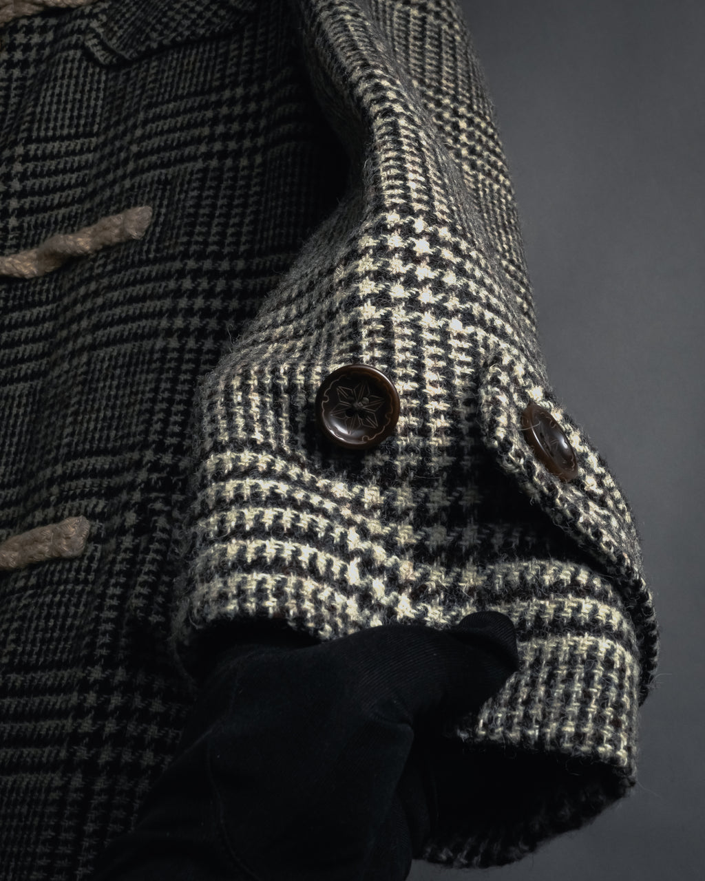 “Harris Tweed” Hooded plaid duffle coat
