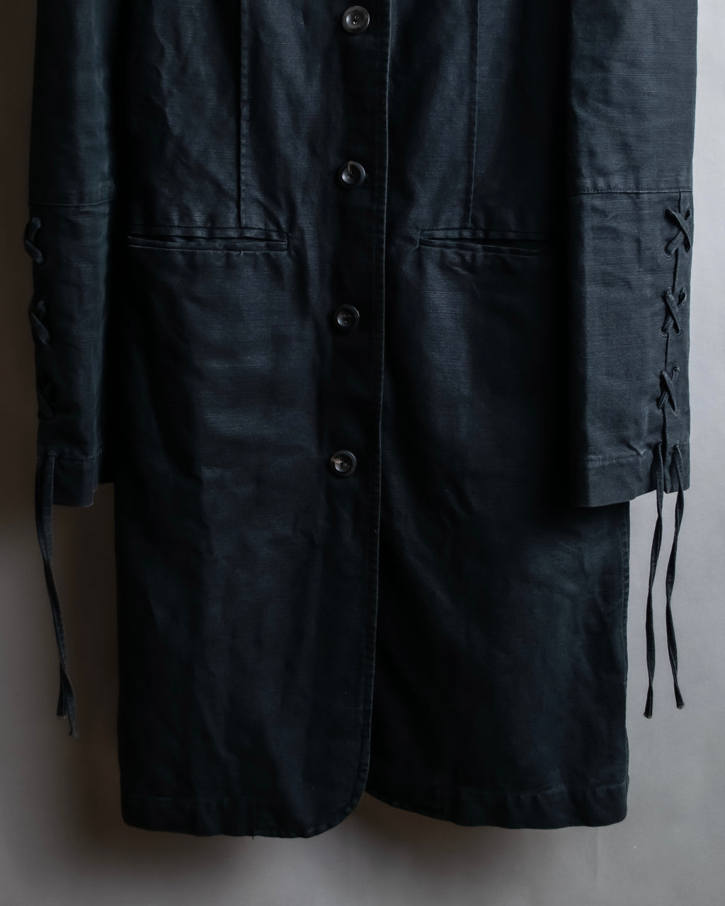 "vanessa bruno" Lace fringe design drawstring cotton linen shirt dress