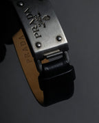 "PRADA" Logo engraved metal plate design leather bracelet
