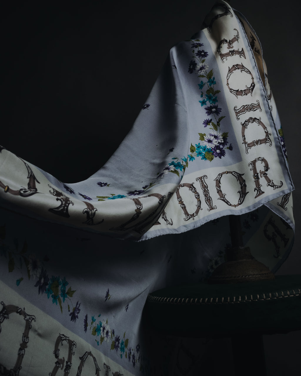 "Christian Dior" 80’s-90’s botanical dior typography silk scarf