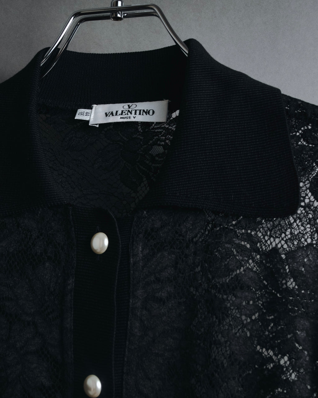 "VALENTINO MISS V" Late 80s botanical lace polo shirt
