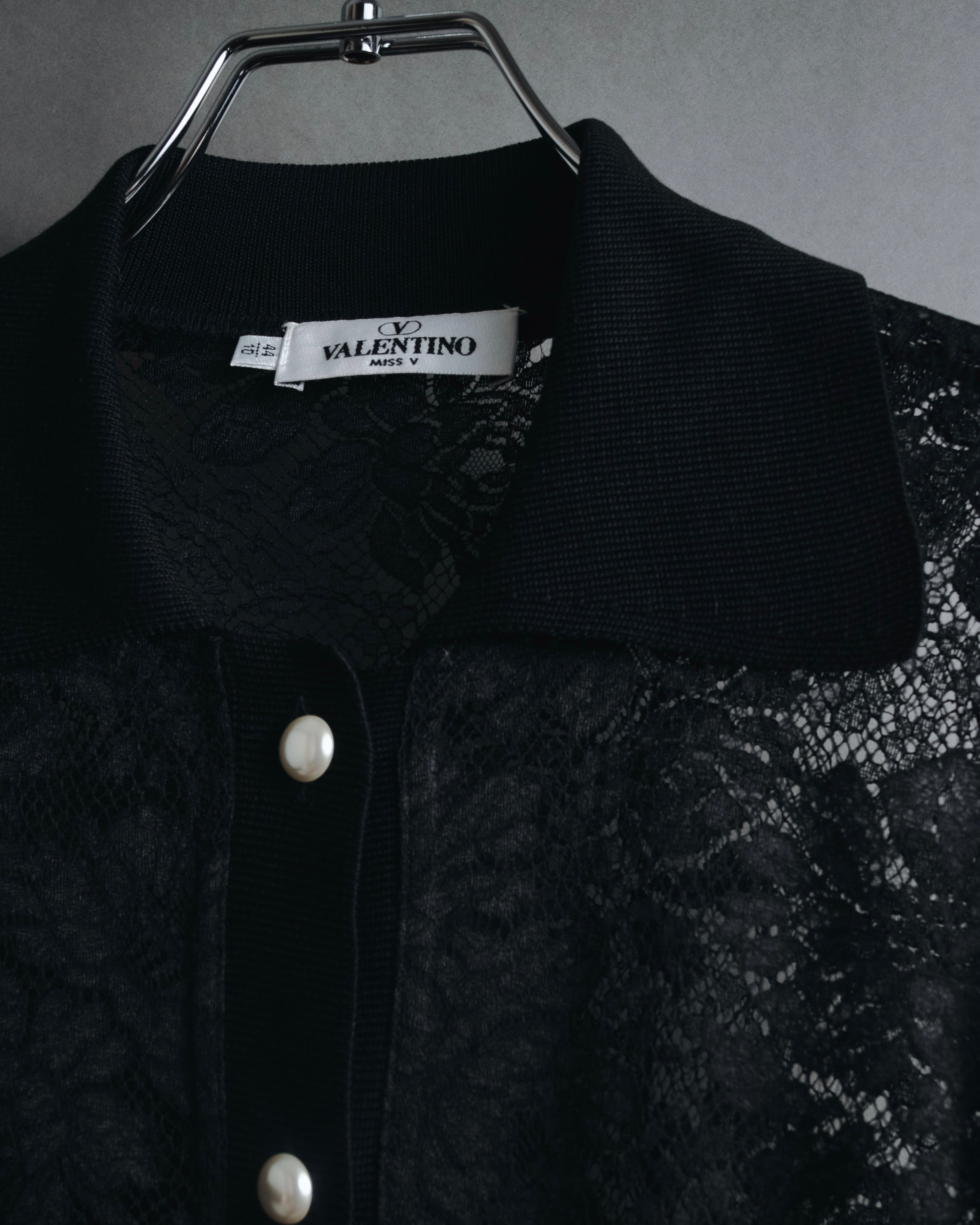 "VALENTINO MISS V" Late 80s botanical lace polo shirt