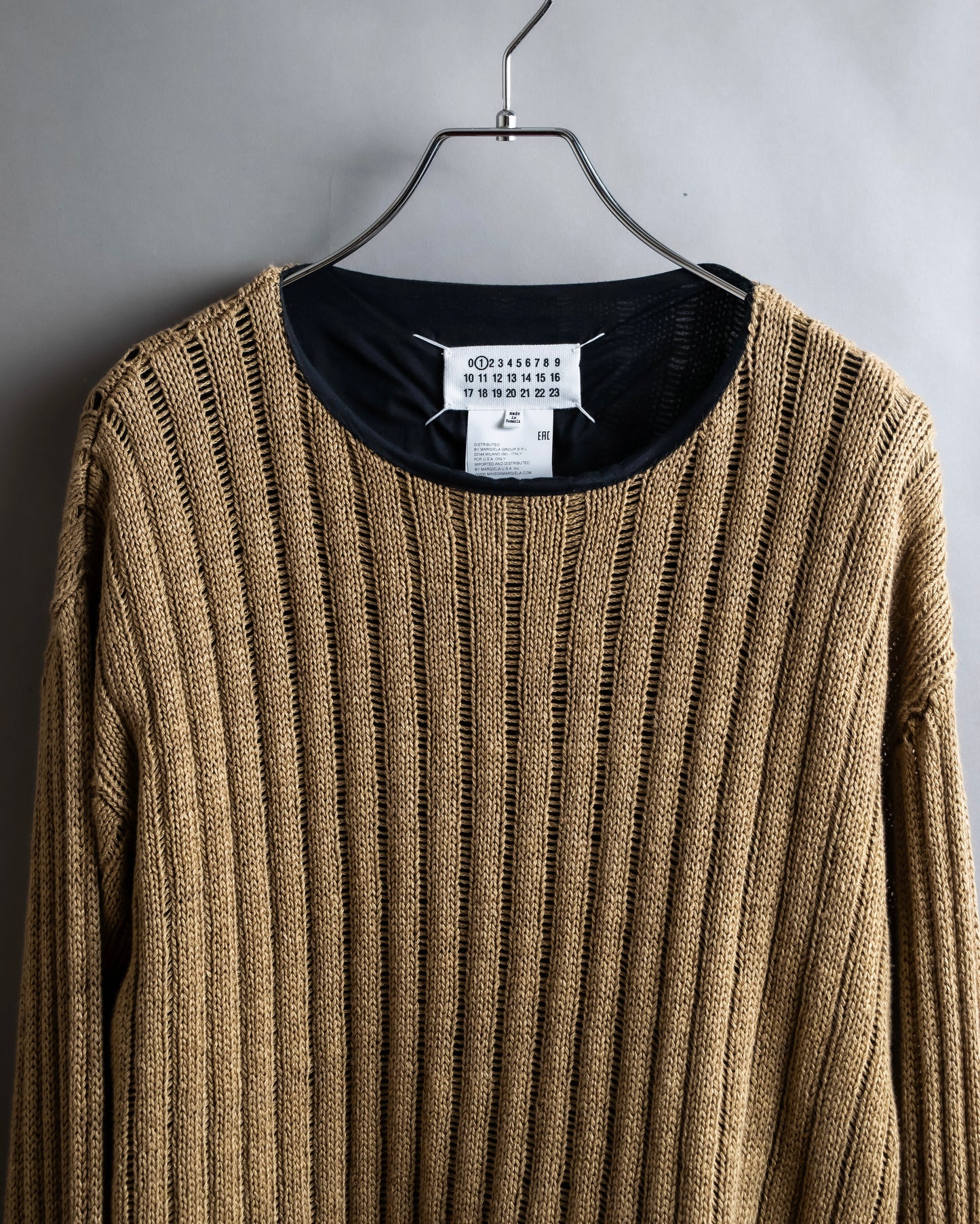 "MAISON MARGIELA" Ribbed drawcord cotton linen knit pullover