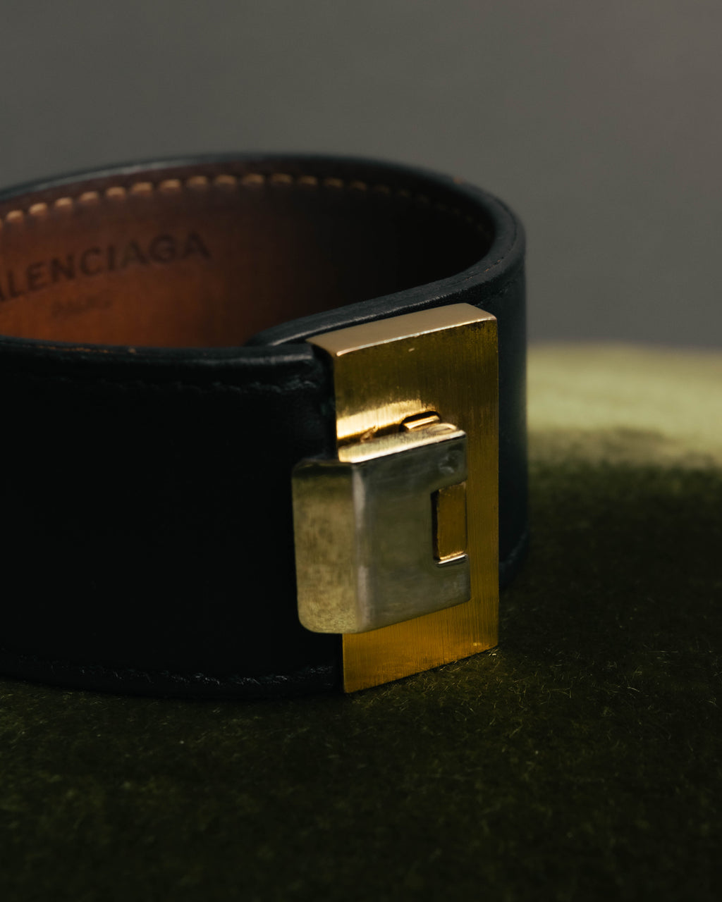 “BALENCIAGA“ 10’s Brushed metal leather cuff bracelet