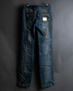 "Dolce & Gabbana" Gold zip detail distressed straight denim