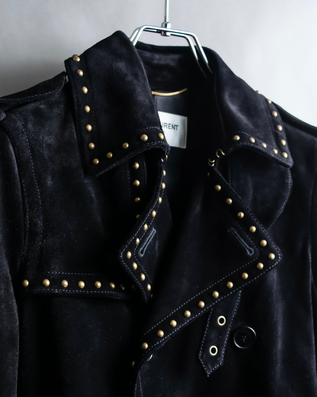 "Saint Laurent" 19AW gold studs design suede long coat