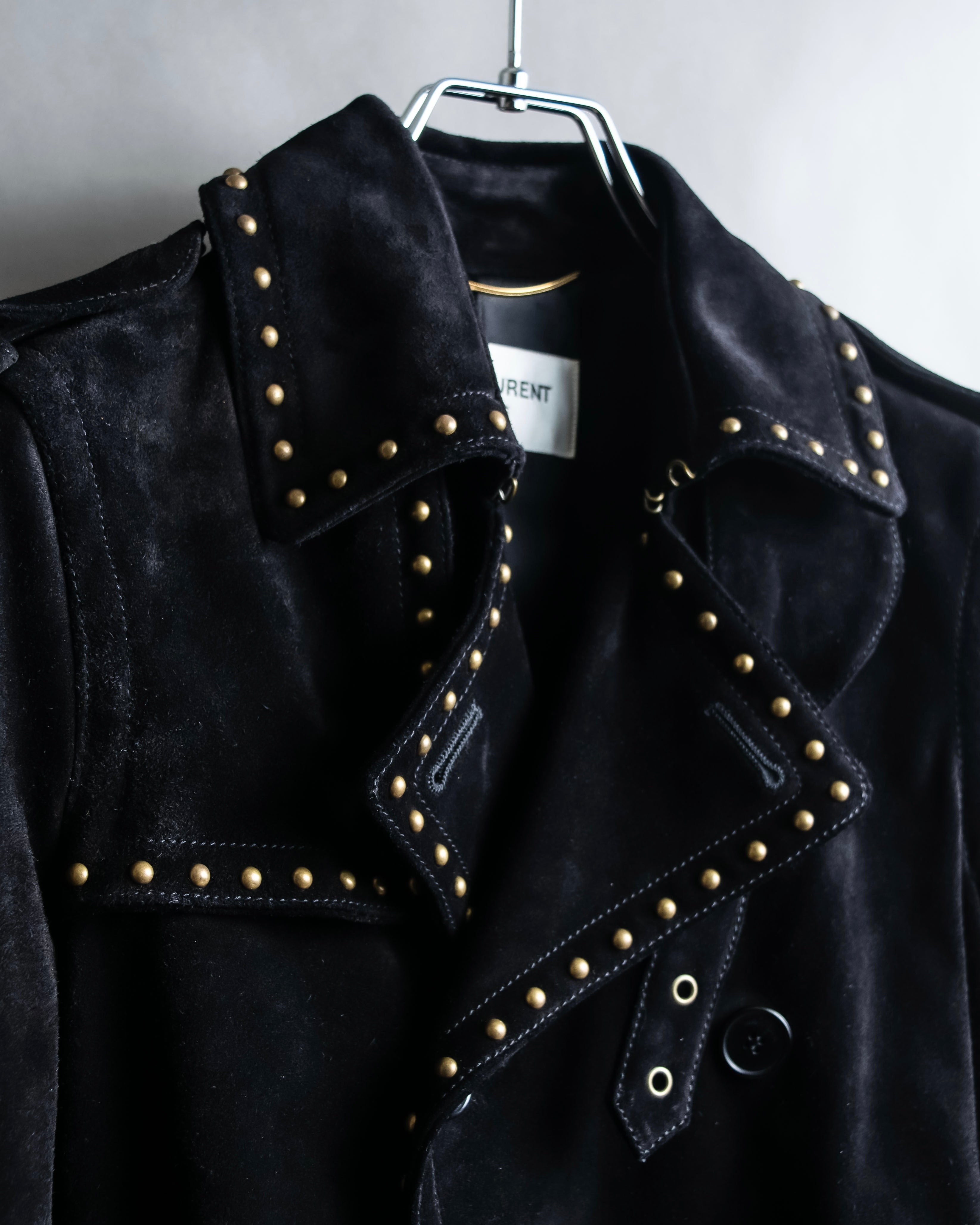 "Saint Laurent" 19AW gold studs design suede long coat