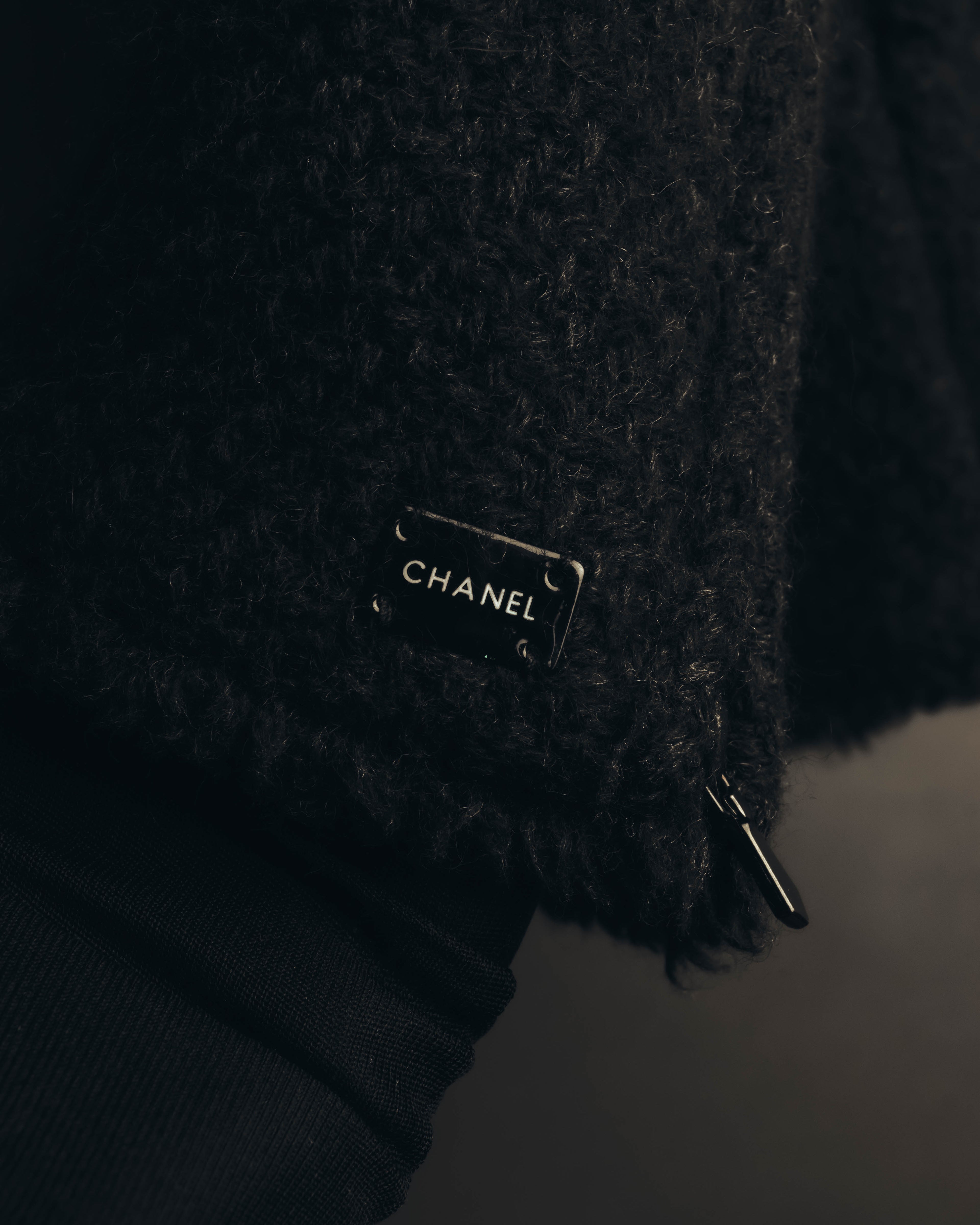 "CHANEL" 04AW Textured wool angora tweed zip jacket