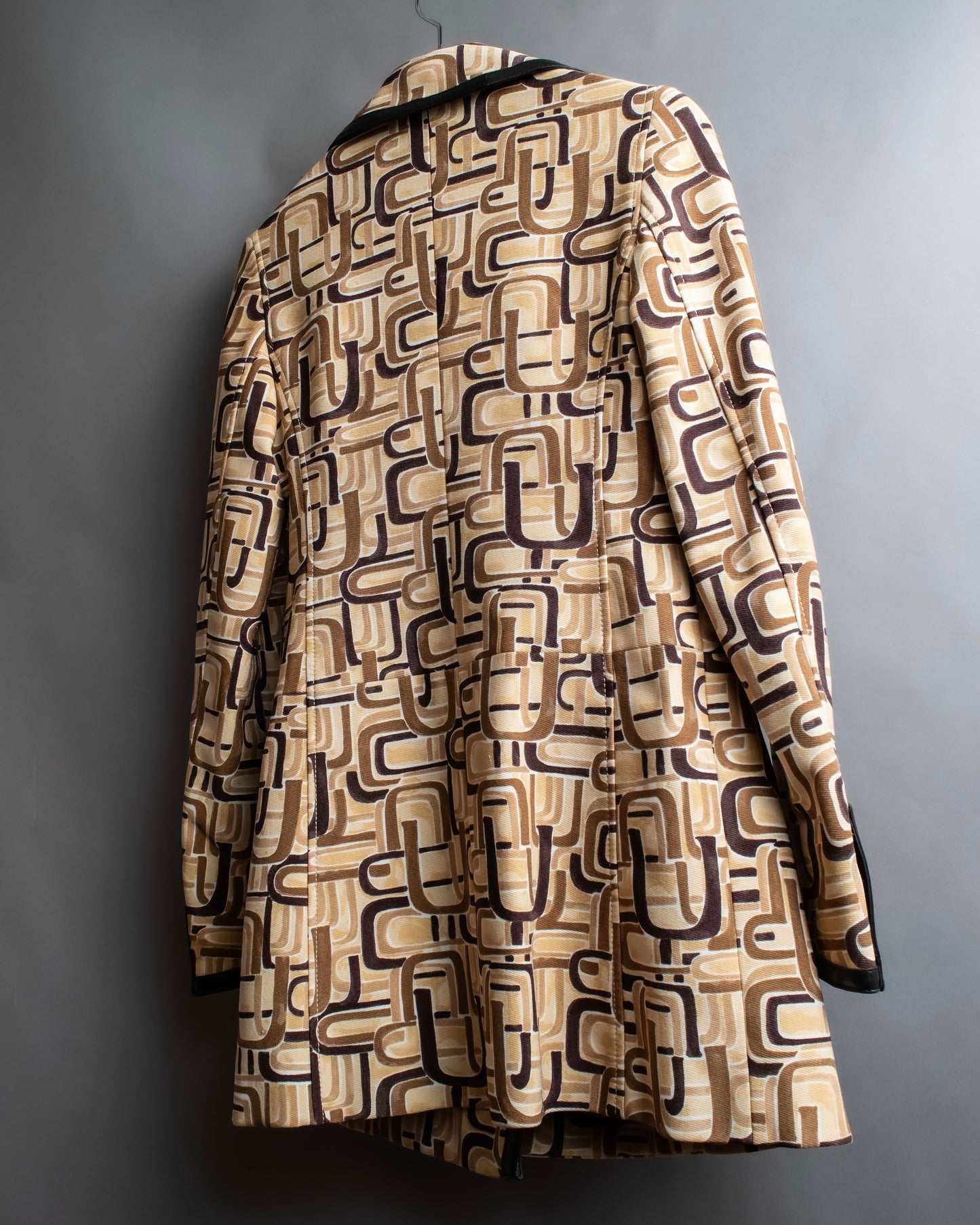 "PRADA" 1996fall Geometric pattern leather trim design mid length coat