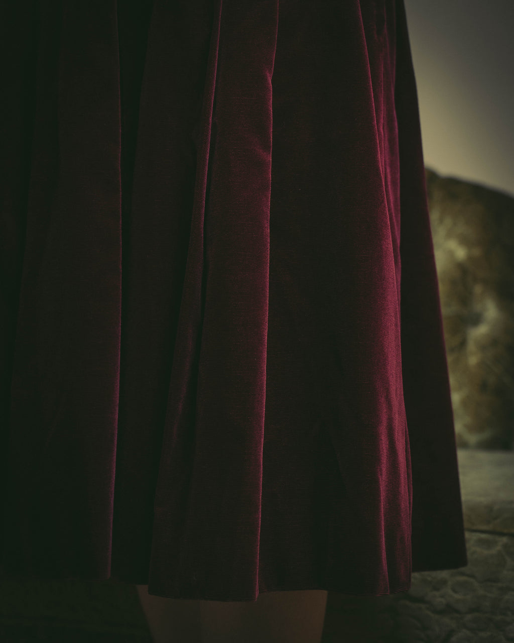 -SPECIAL- "Christian Dior" 80's-early 90's Burgundy velvet pleated skirt