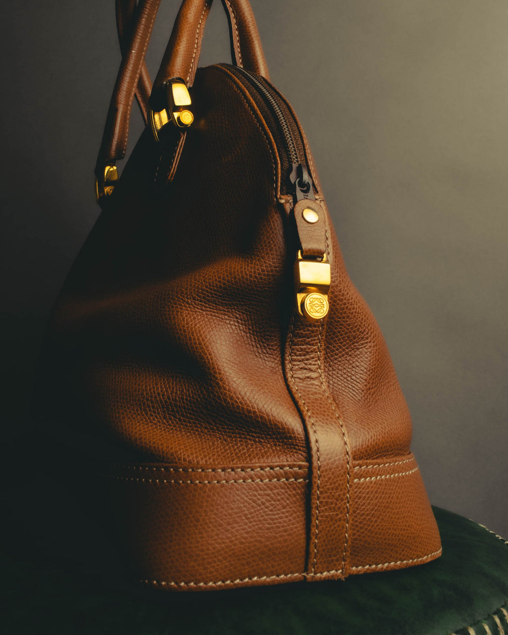 "LOEWE" 80s–00's logo embossed leather handbag