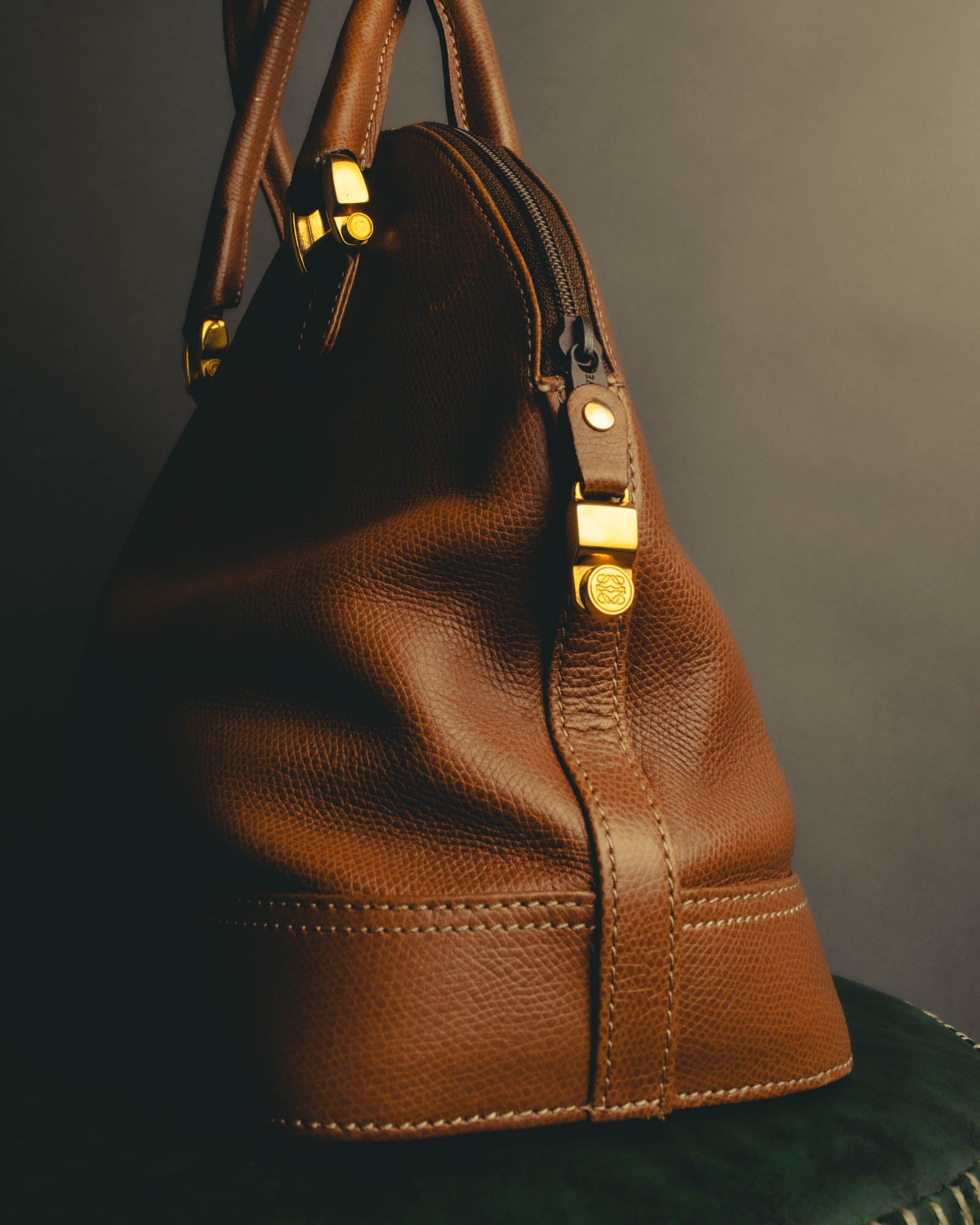 "LOEWE" 80s–00's logo embossed leather handbag