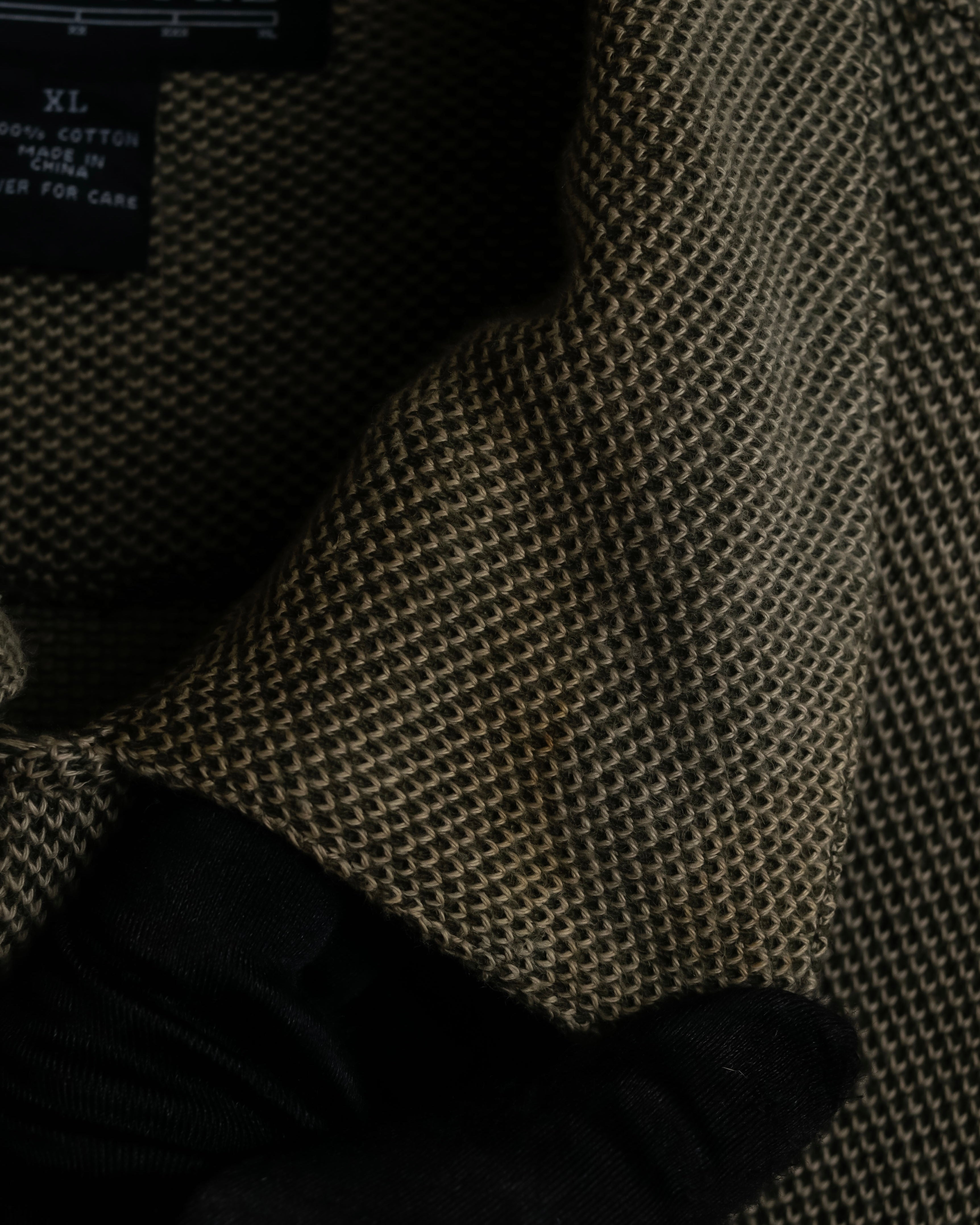 "Vintage herringbone long sleeve polo shirt"