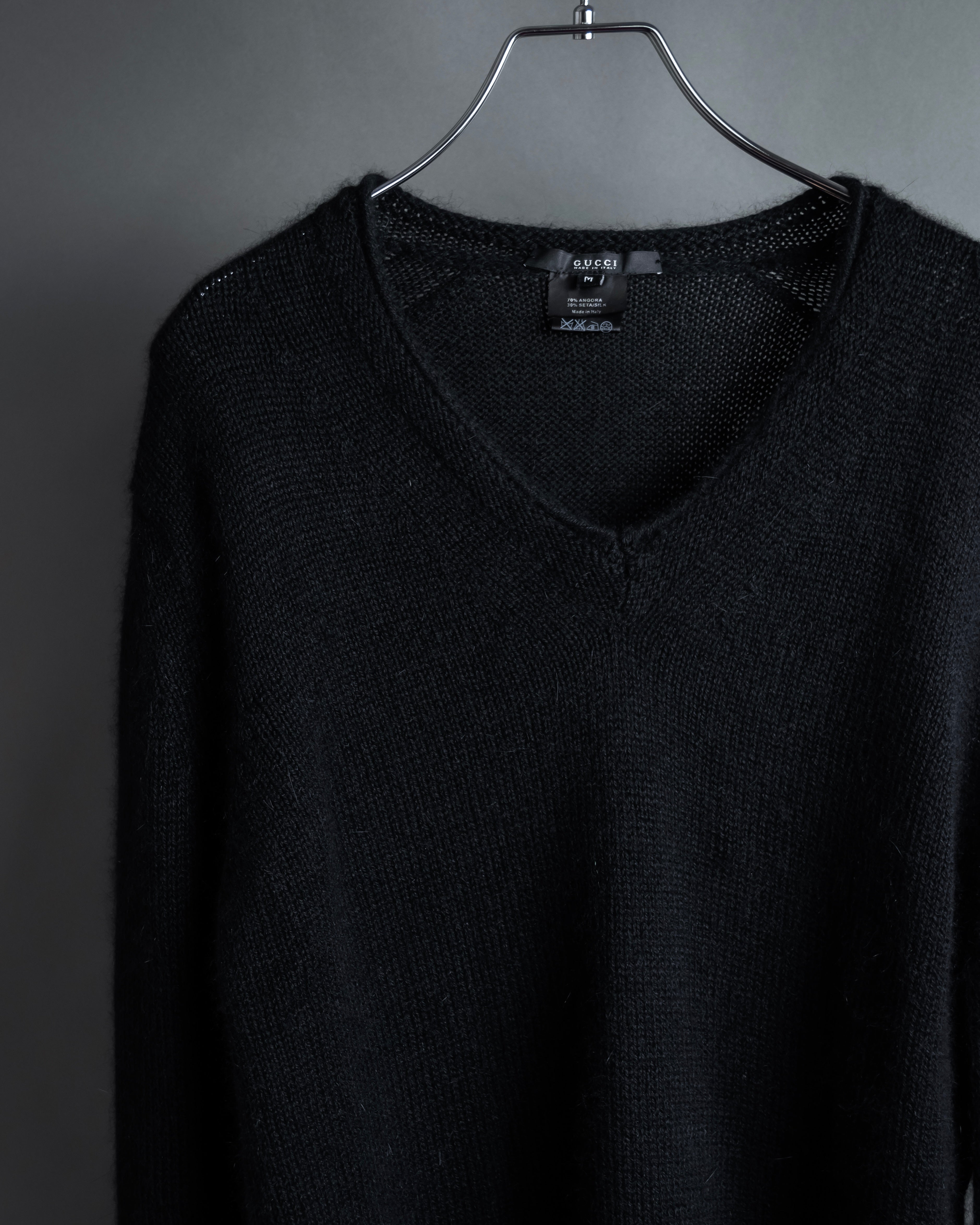 "GUCCI" Silky mix angora V-neck knit pullover