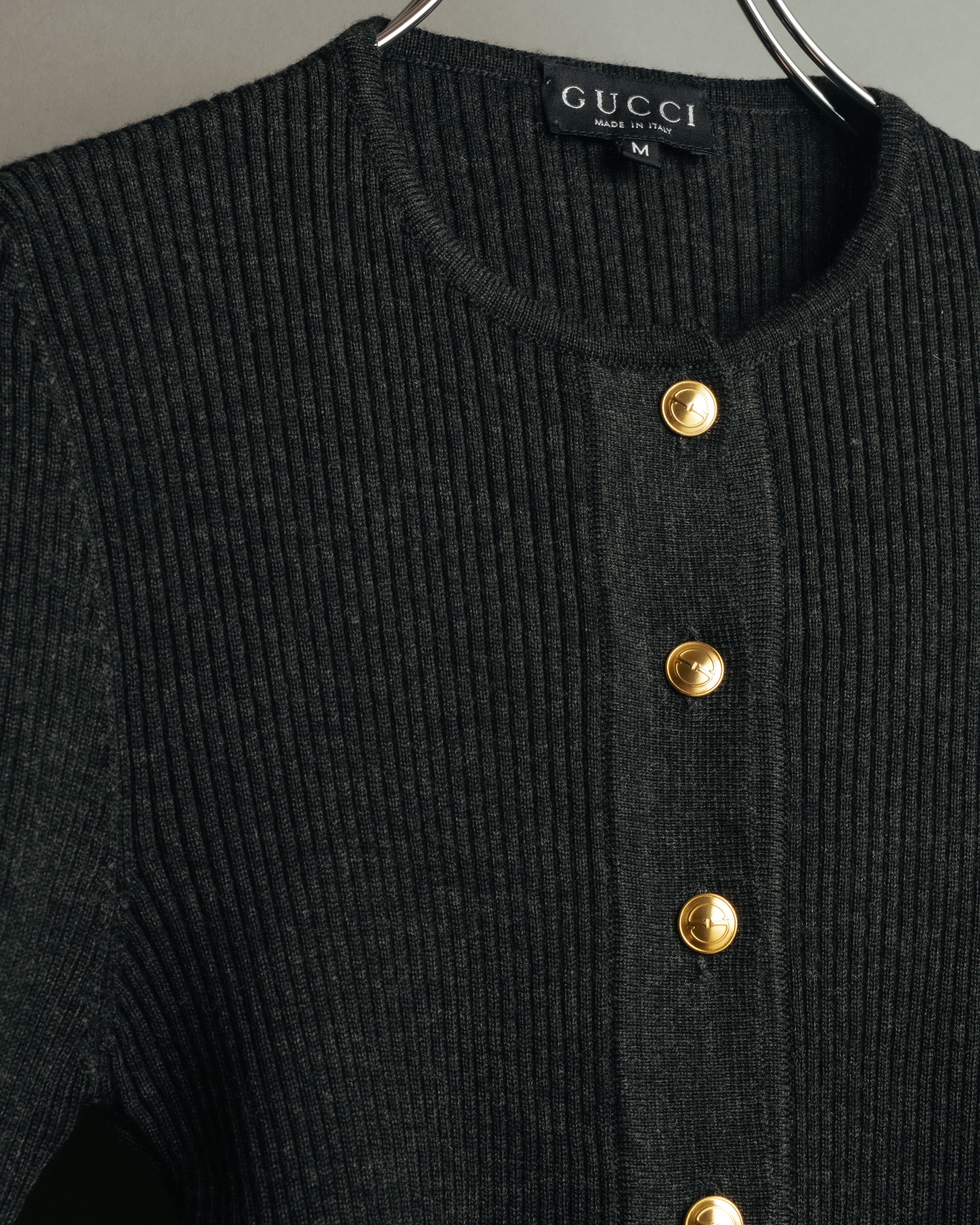 “GUCCI” 90’s-00’s Ribbed knit cardigan with gold buttons