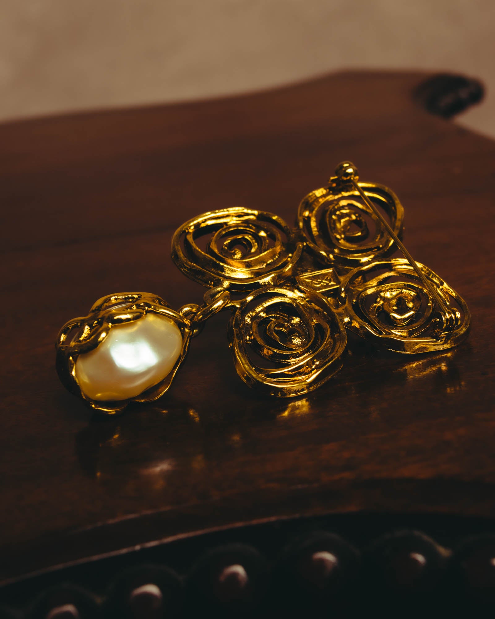 "Yves Saint Laurent" 80's-90's Baroque faux pearl brooch
