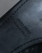 "MIU MIU" Gathered＆ribbon design zip-up leather long boots