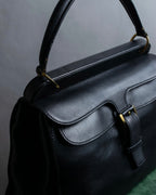 "GUCCI" Double flap design grained leather one-handle bag