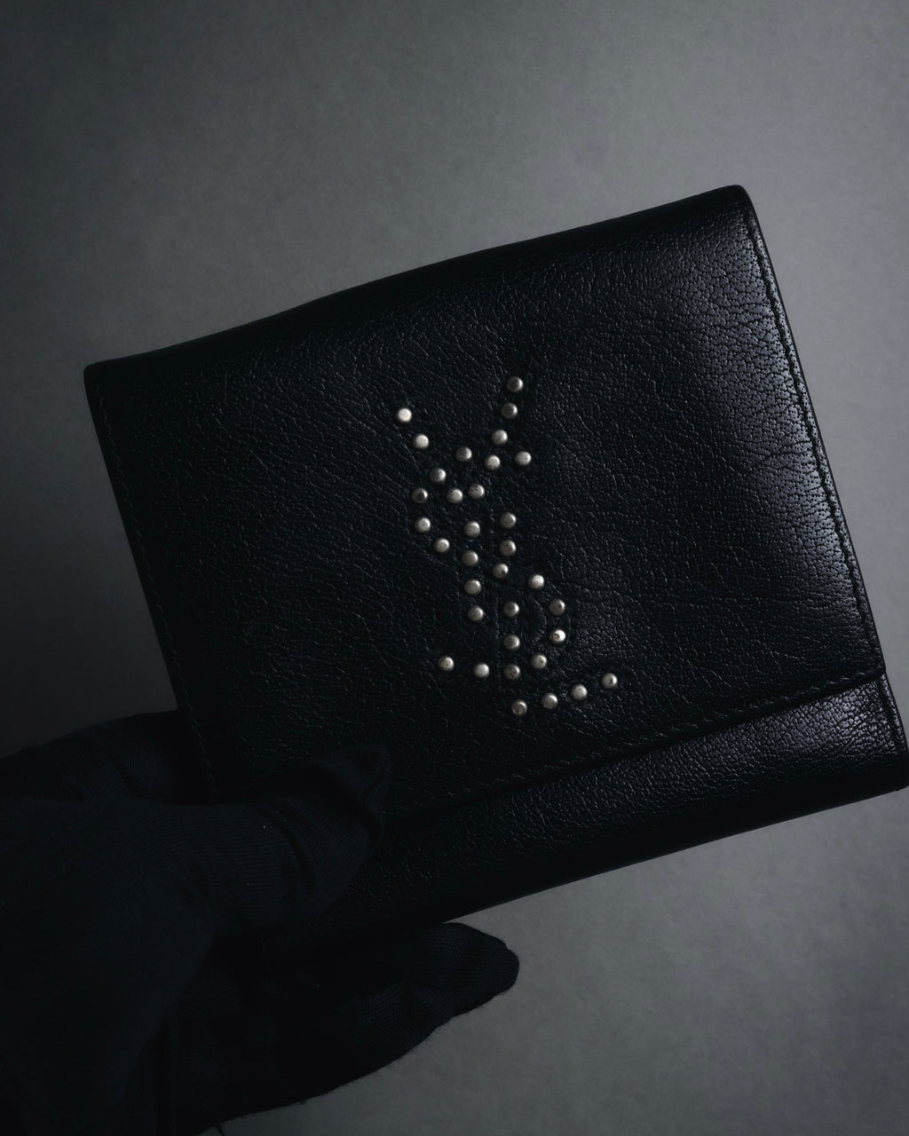 "YVES SAINT LAURENT" Stud-embellished monogram bi-fold wallet