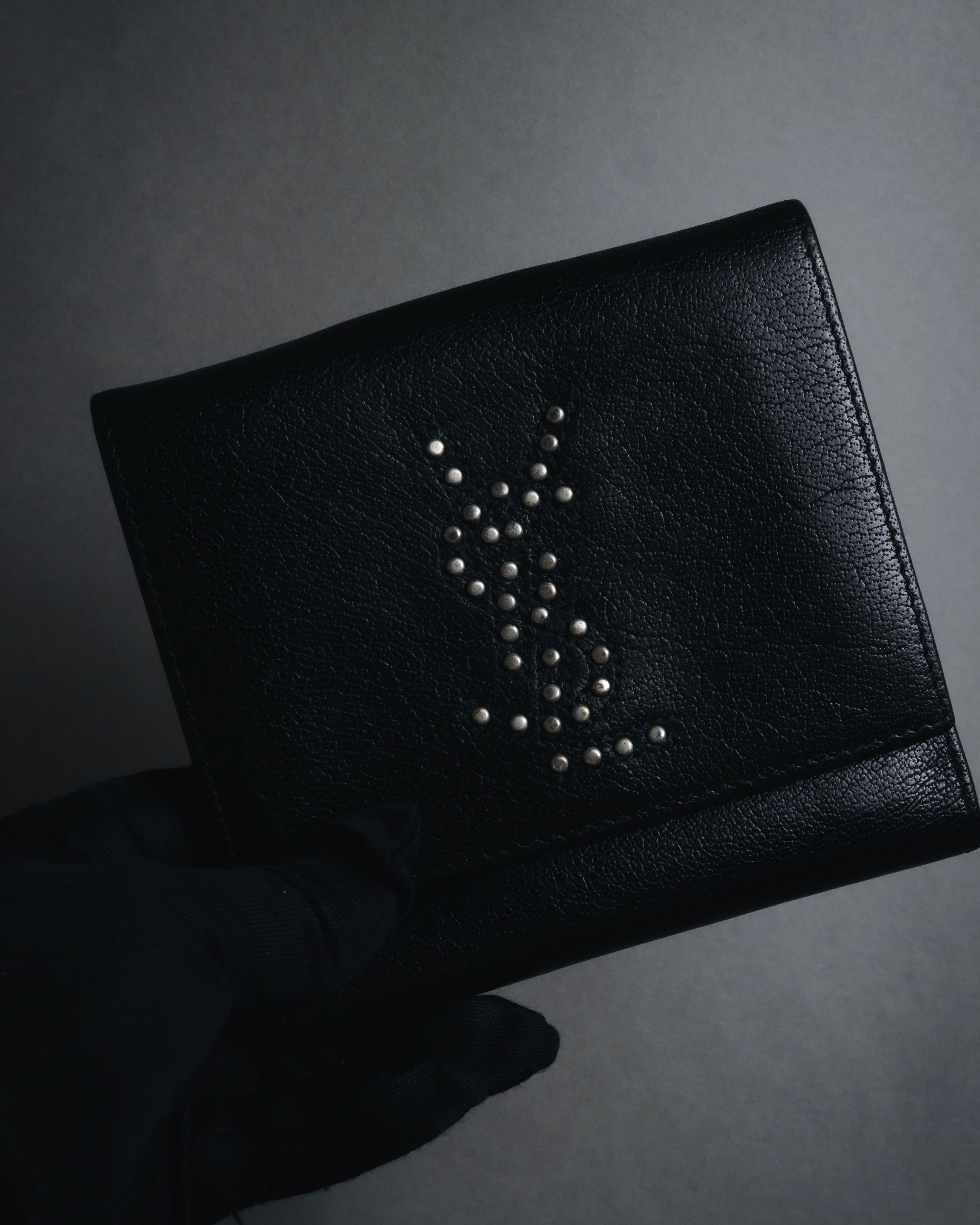 "YVES SAINT LAURENT" Stud-embellished monogram bi-fold wallet