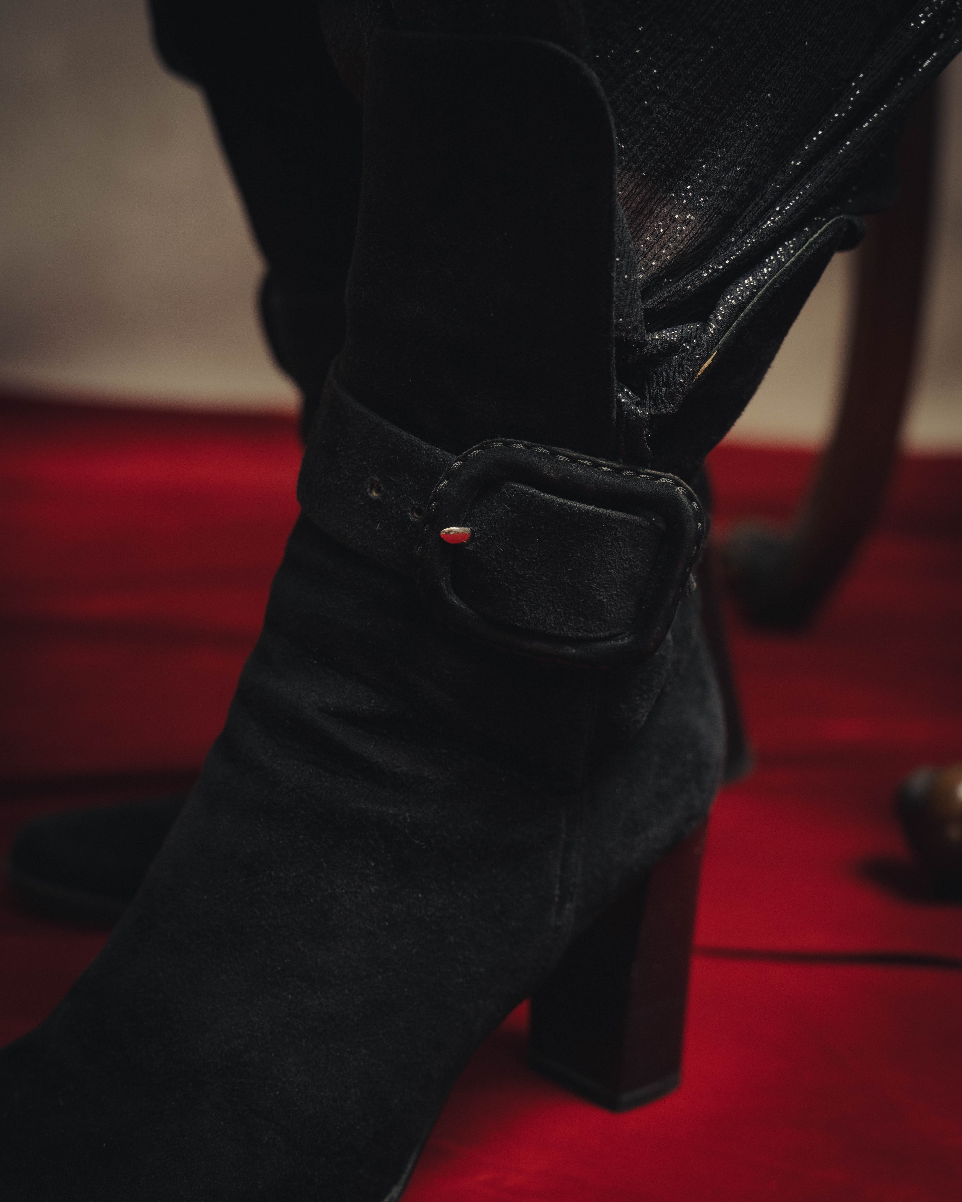 -SPECIAL- "Hermès" 90's-00's Margiela era fold-over black suede belt boots