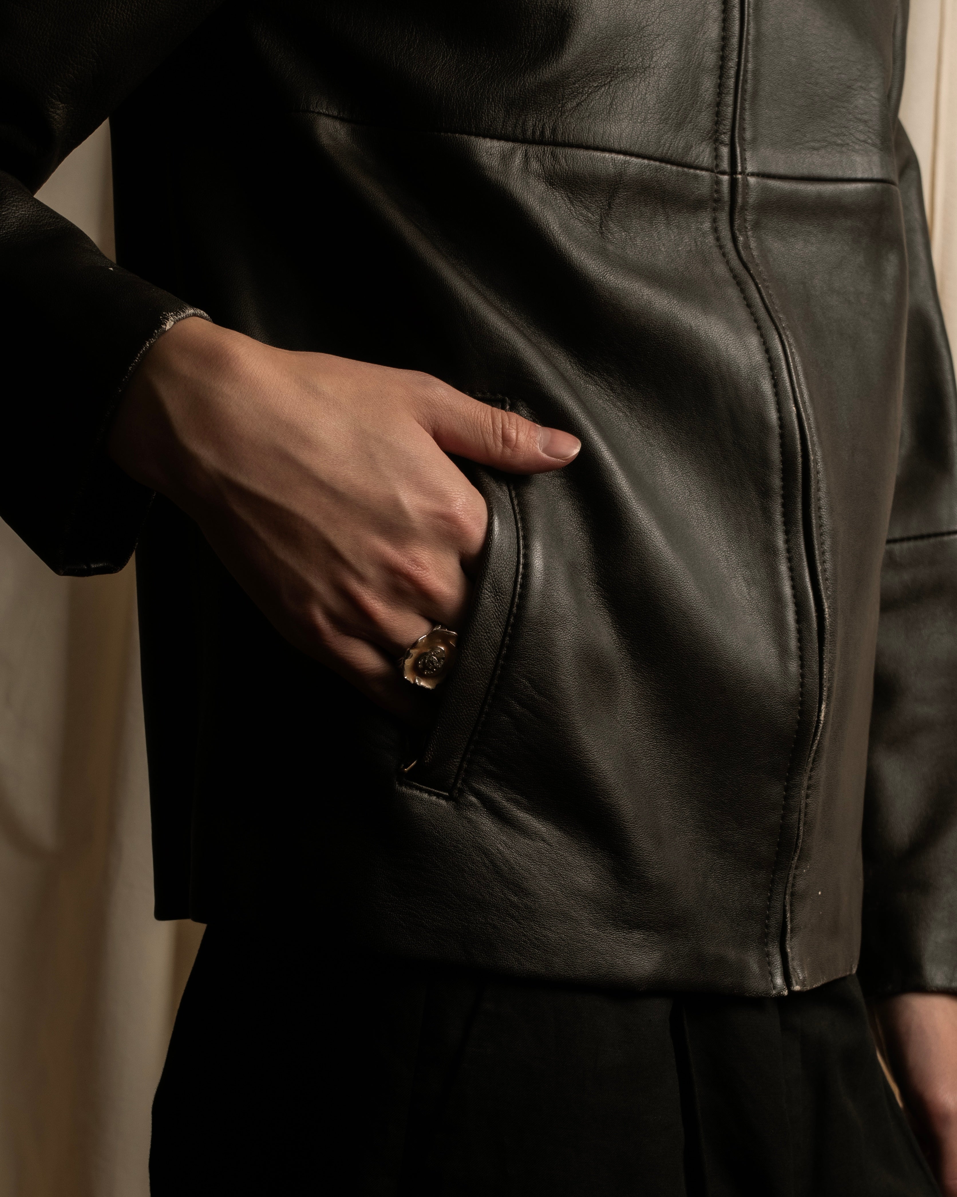 "Weekend Max Mara" Minimalist design center zip-up leather jacket