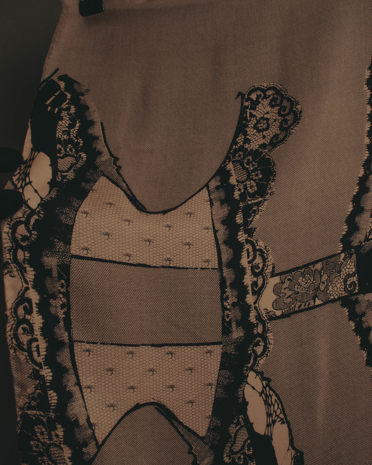 –SPECIAL– “Christian Dior” 00’s Trompe l’oeil lace corset print silk scarf