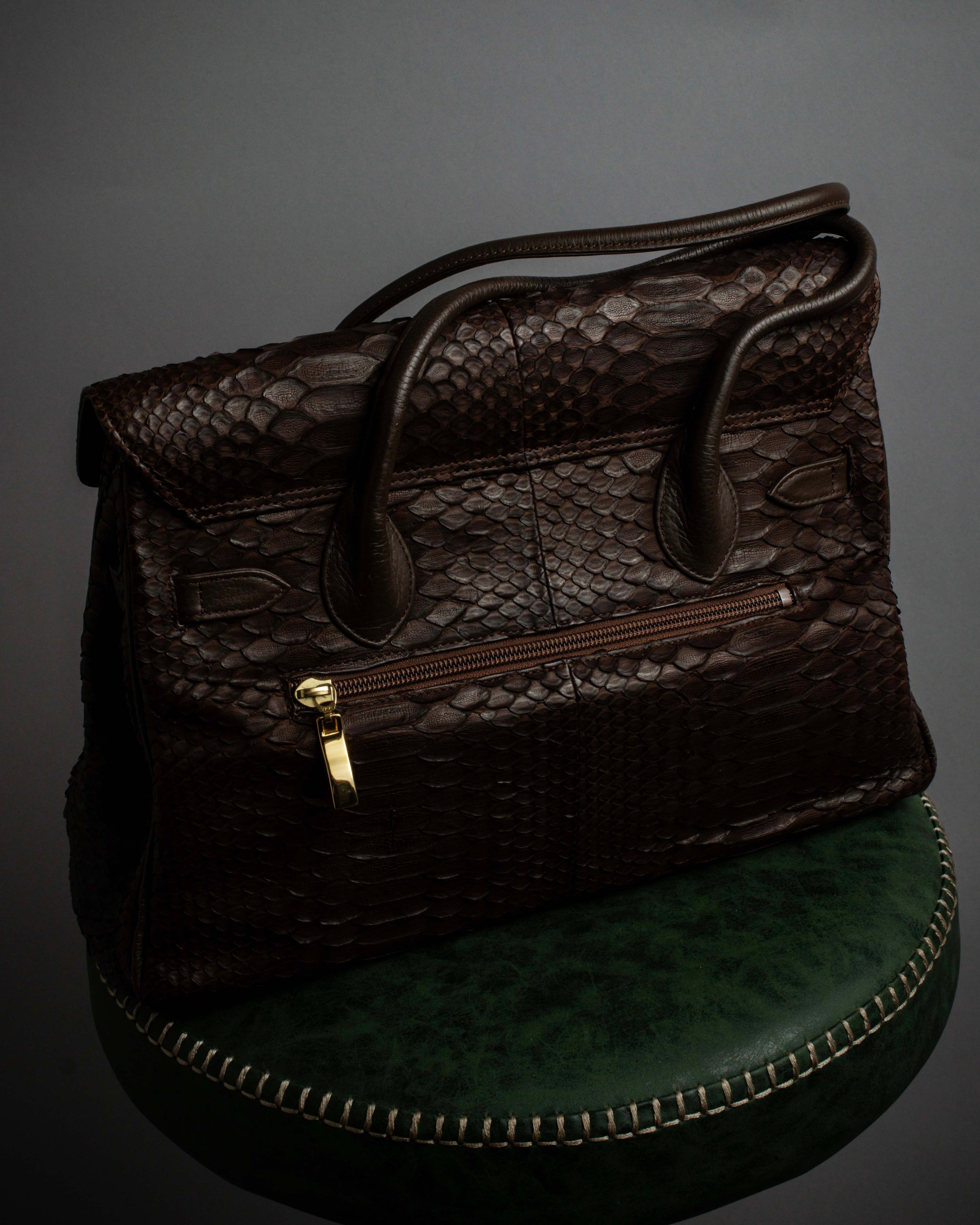 "Vintage turnlock design python leather bag"