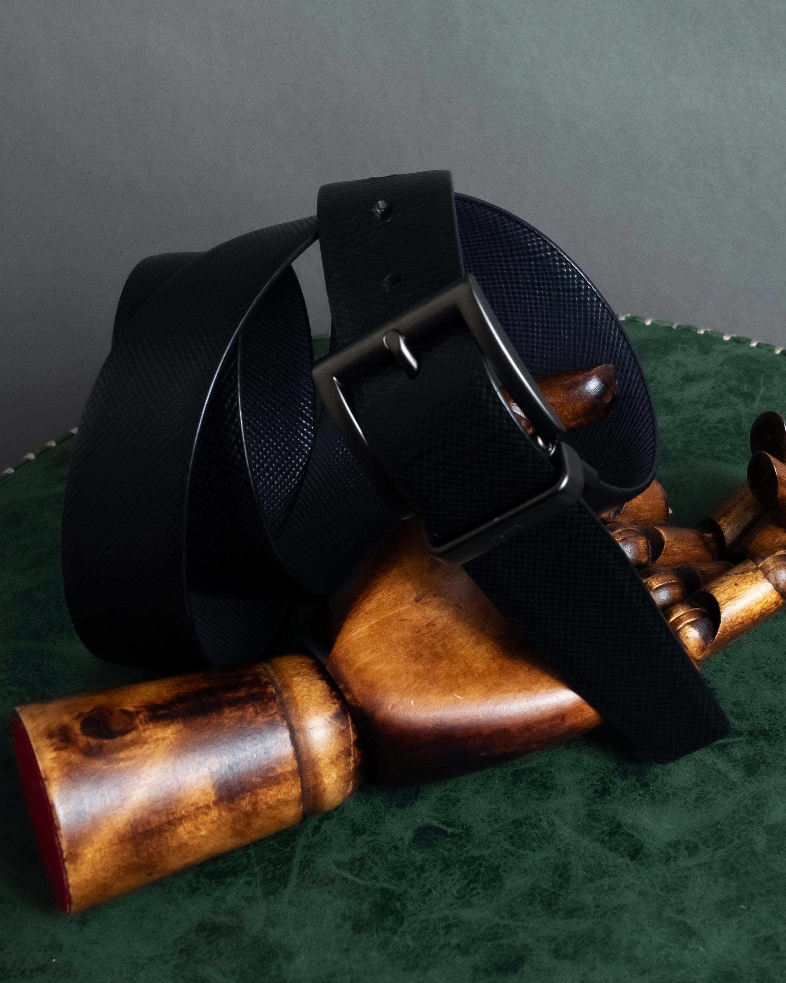 "PRADA" Black x blue reversible design belt