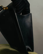 -SPECIAL- “HERMÈS” 80’s-90’s Camargue black leather and canvas shoulder bag