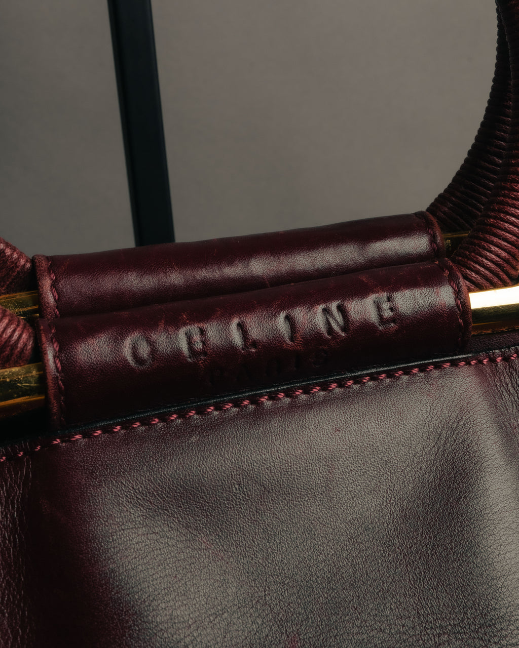 “CELINE” 90’s-00’s Burgundy leather ring handle tote bag
