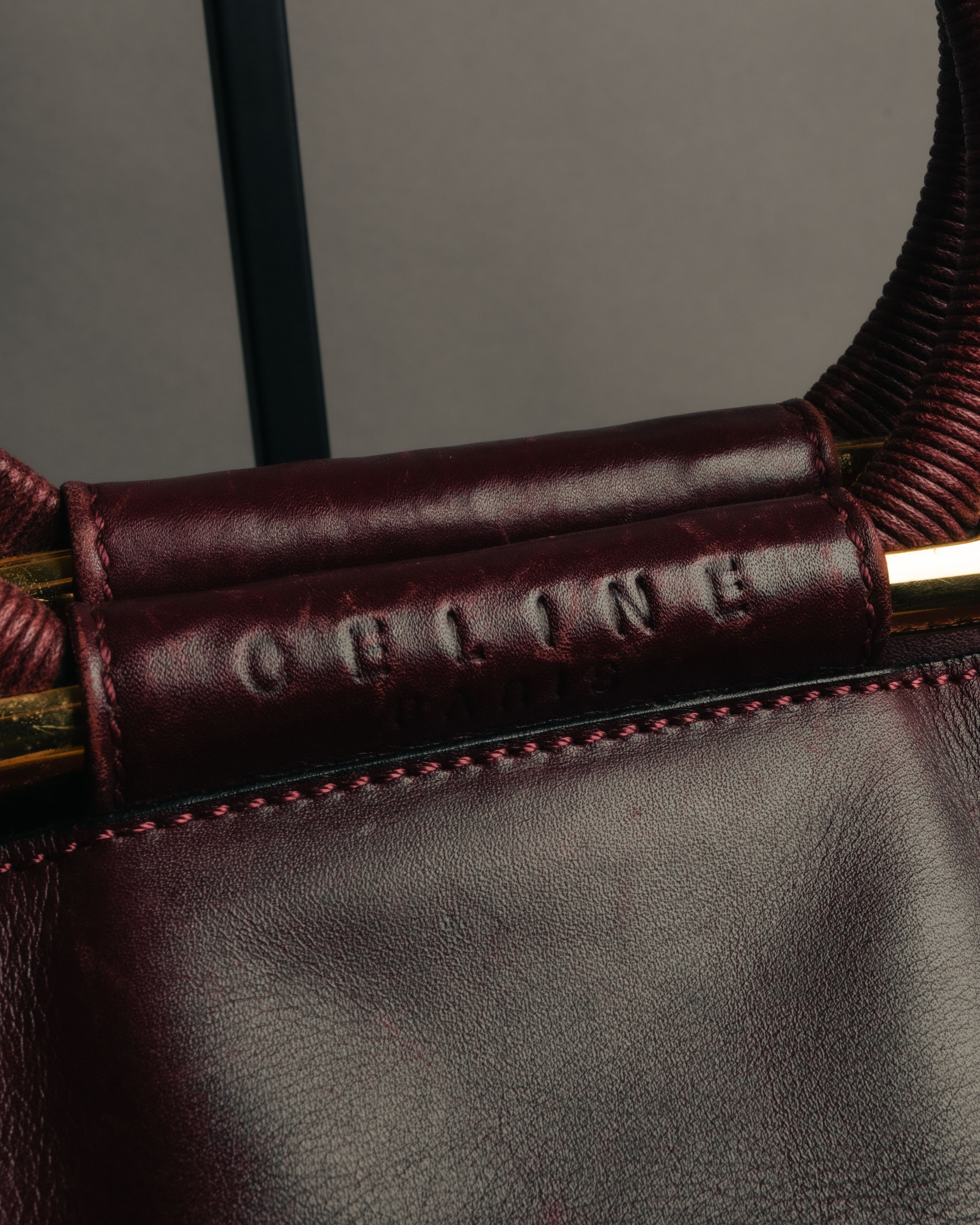 “CELINE” 90’s-00’s Burgundy leather ring handle tote bag