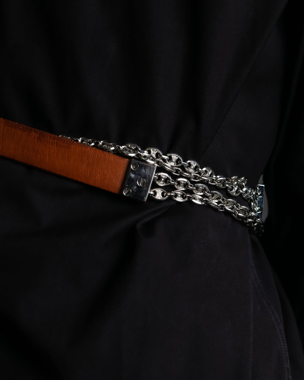 "CELINE" Oval link chain design leather combination belt
