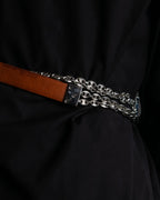 "CELINE" Oval link chain design leather combination belt