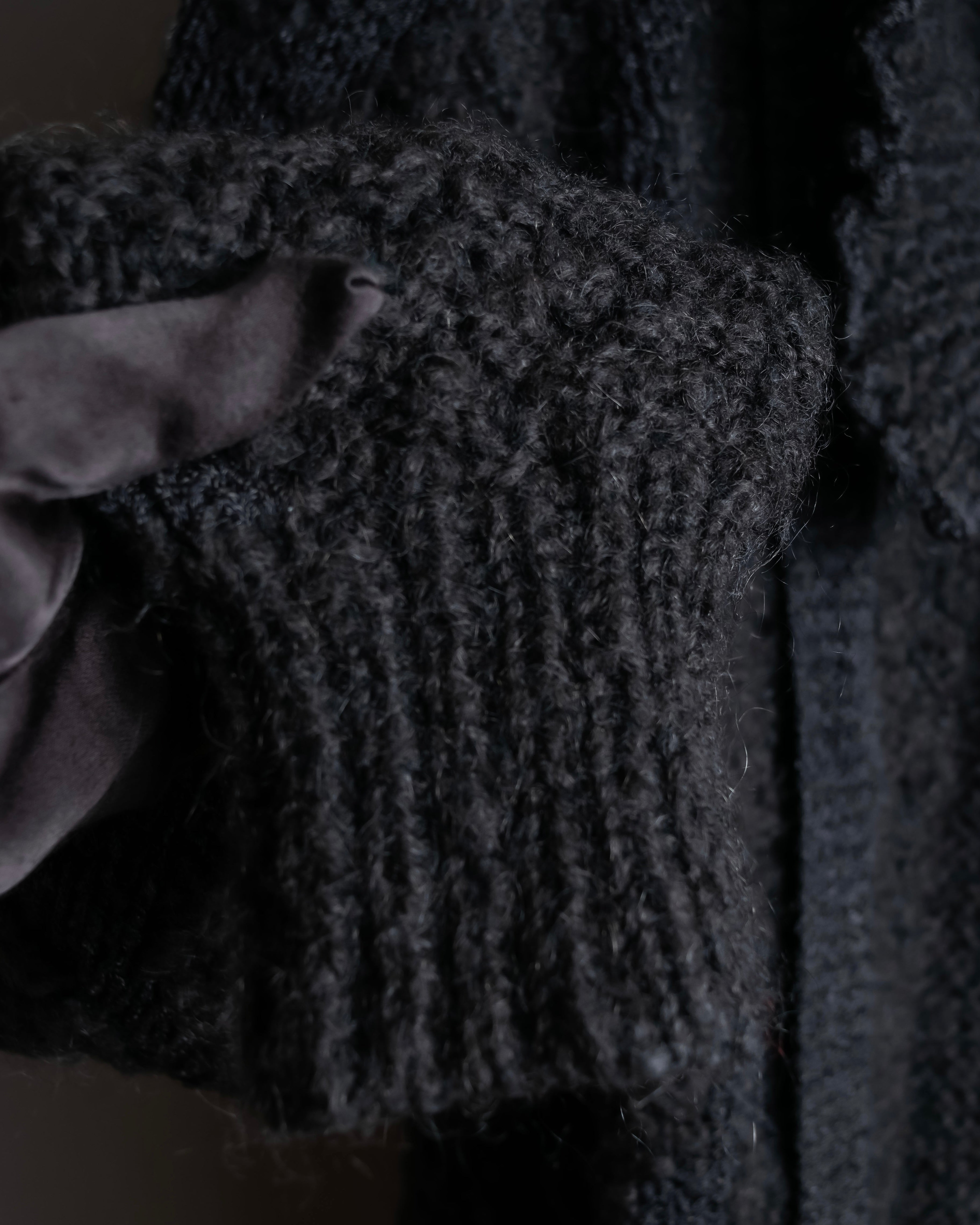 "YVES SAINT LAURENT" Ribbon design stand collar low gauge cardigan