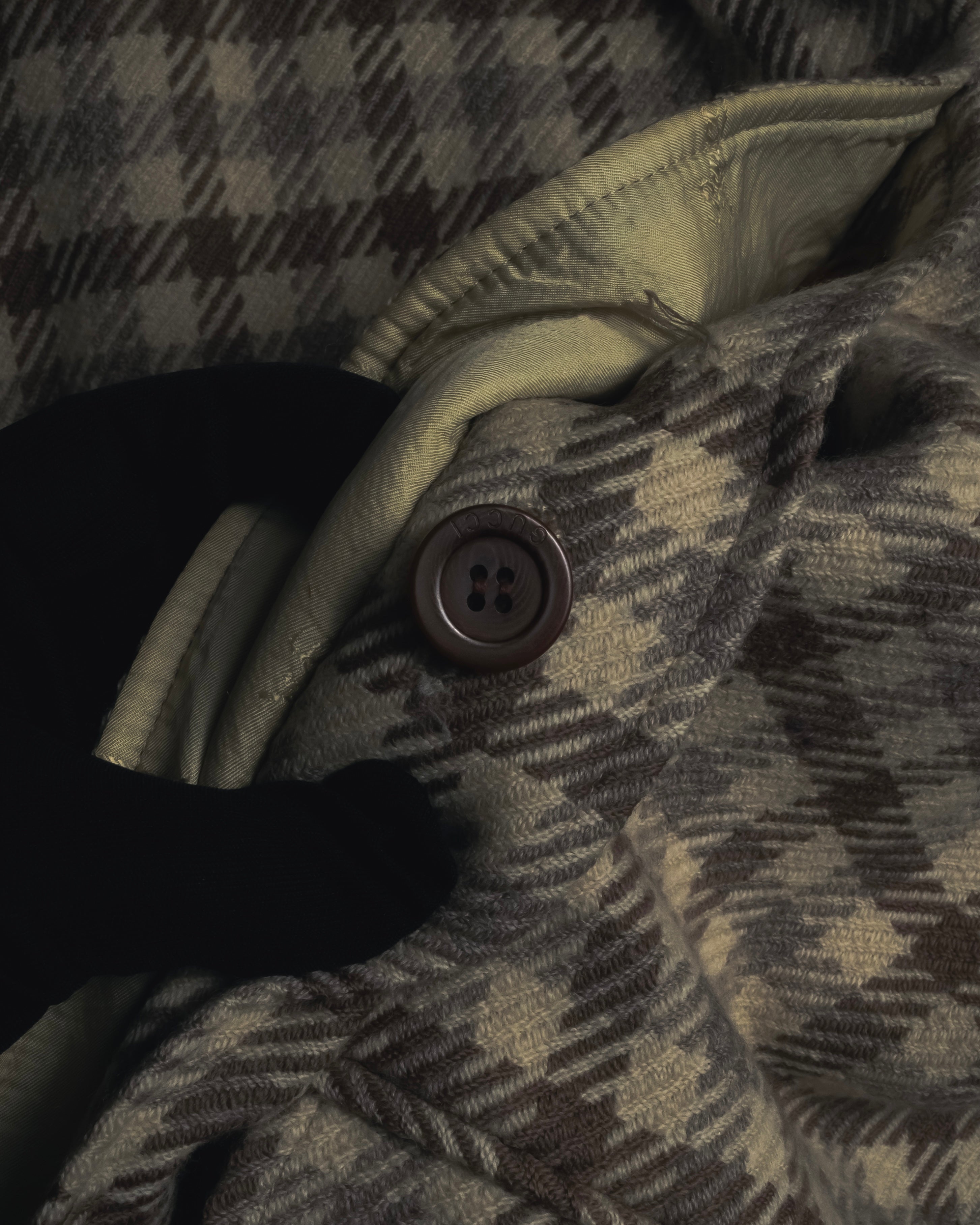 "GUCCI" 80’s checked wool shawl collar jacket