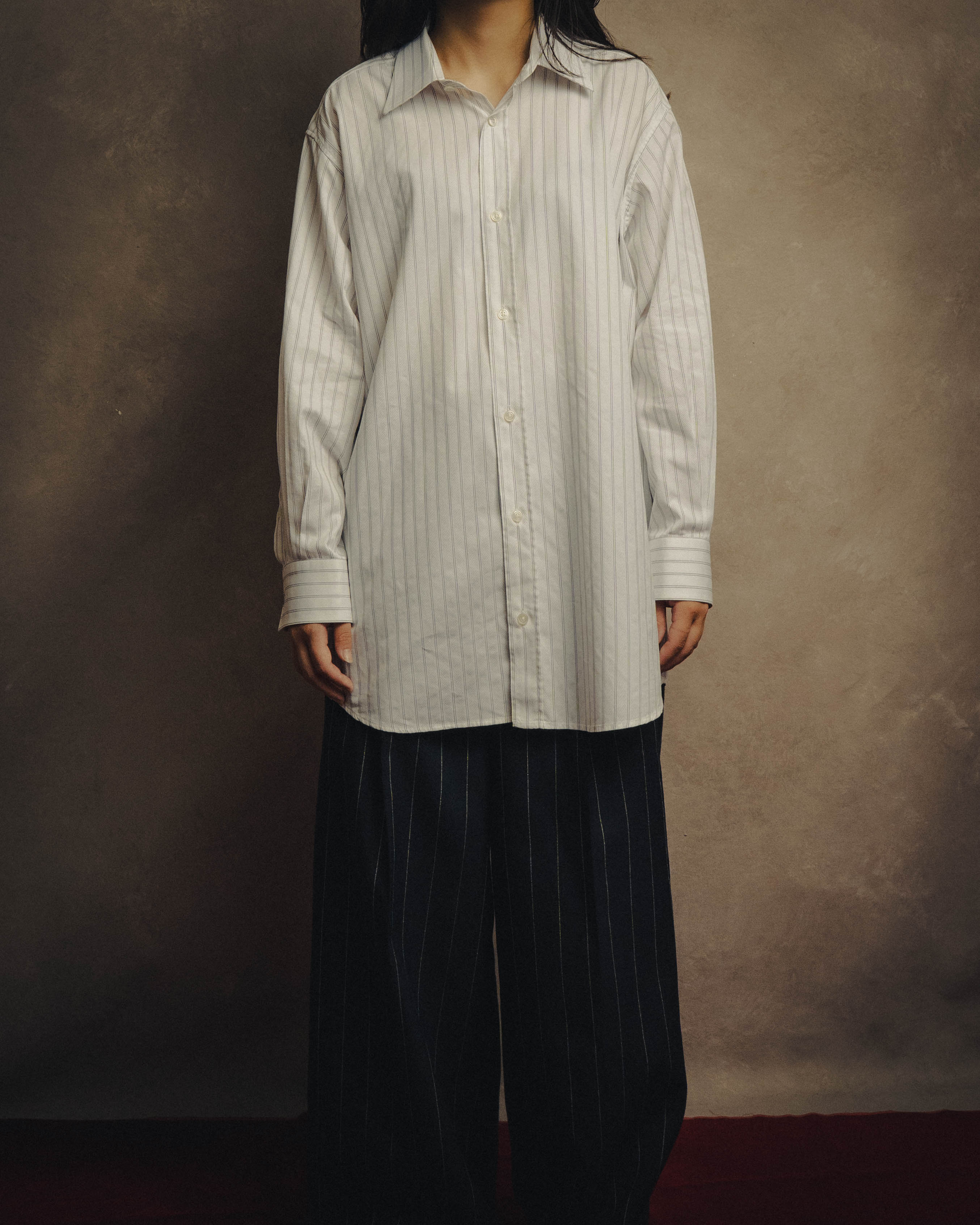-SPECIAL- “HERMES” 80’s tonal jacquard pinstripe French cuff shirt